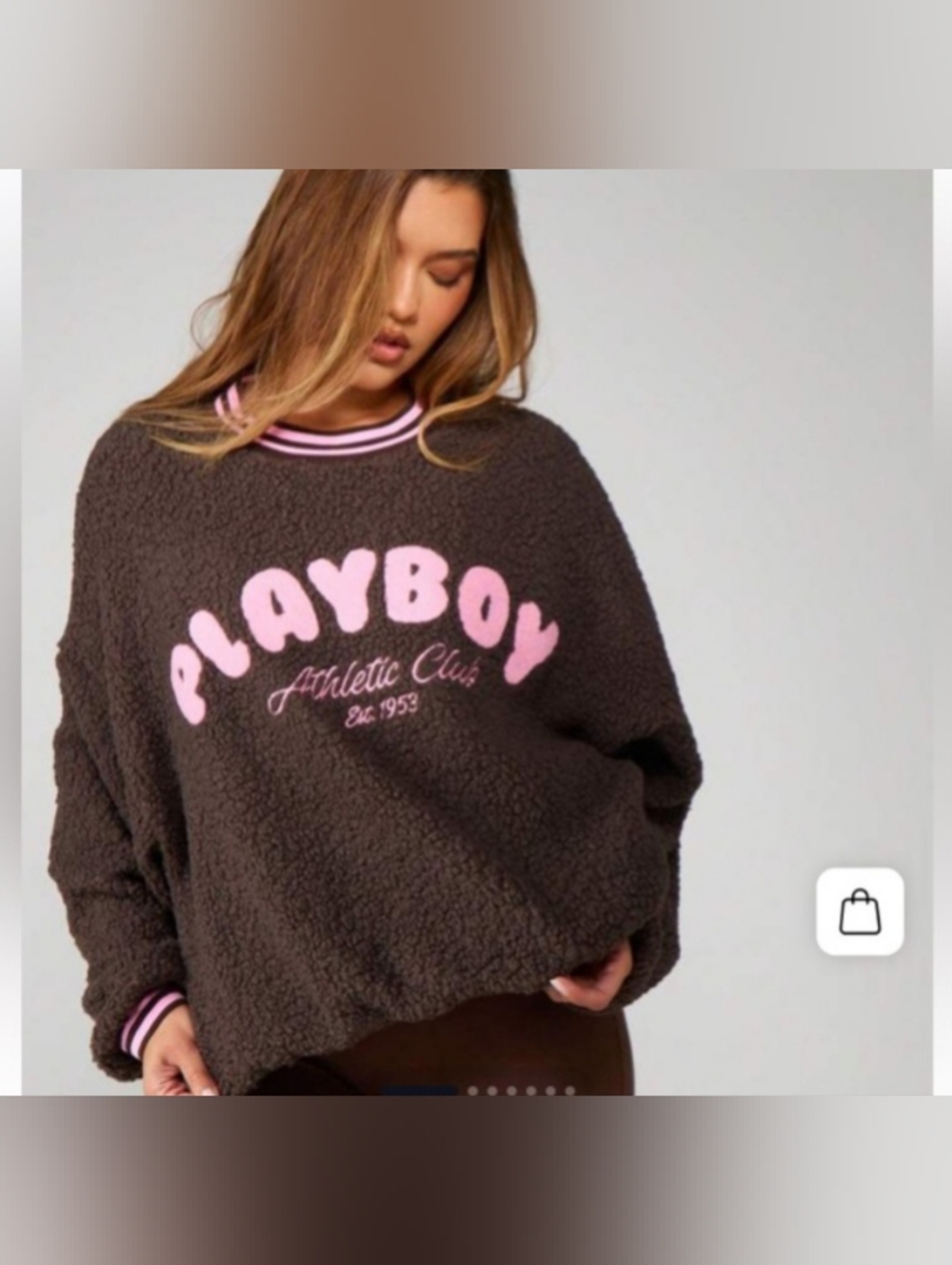 🩷for my bestie🩷 PLAYBOY Brown Sherpa Sweatshirt with Pink Logo